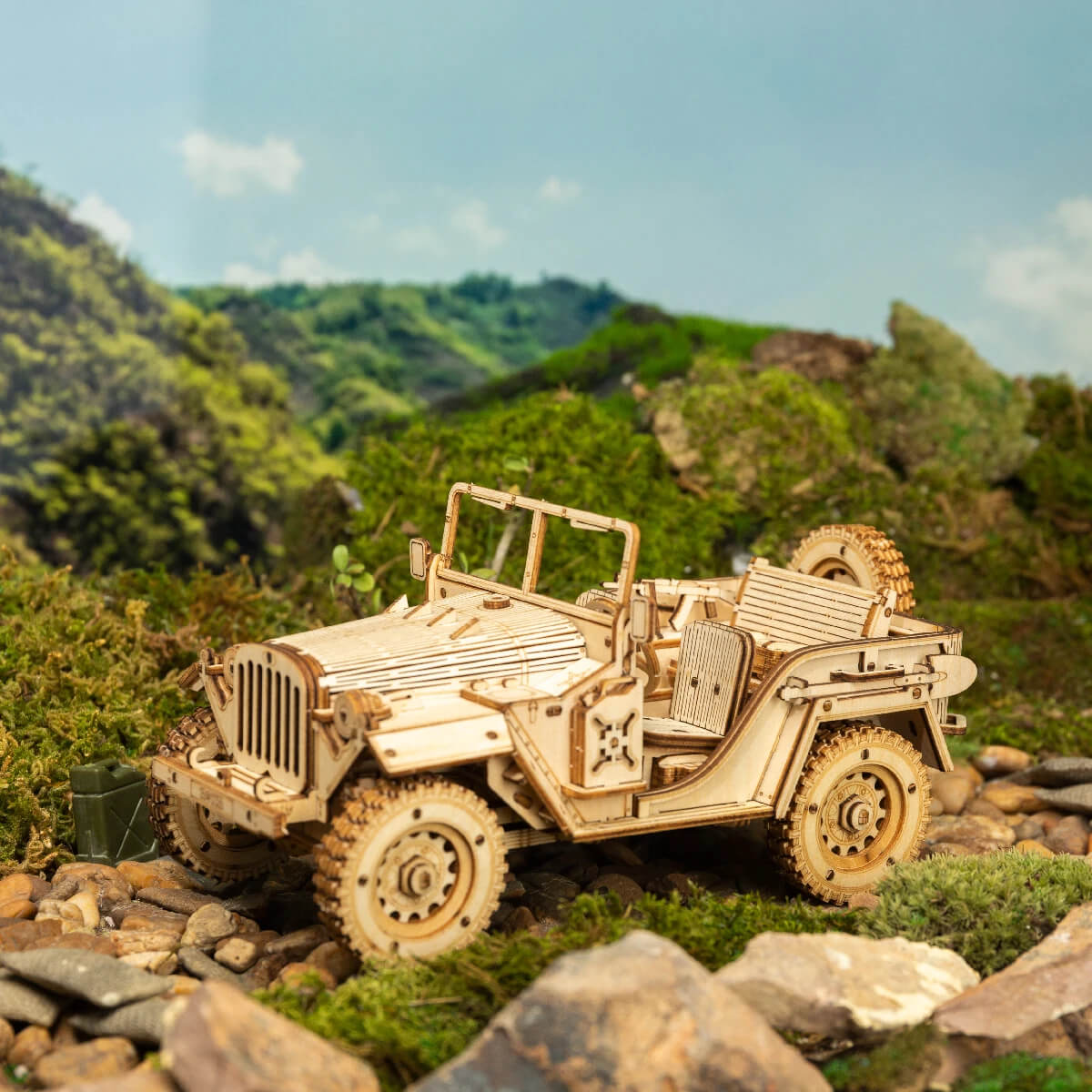 Movable Army Jeep Model Building Kit - 3D Wooden Puzzle