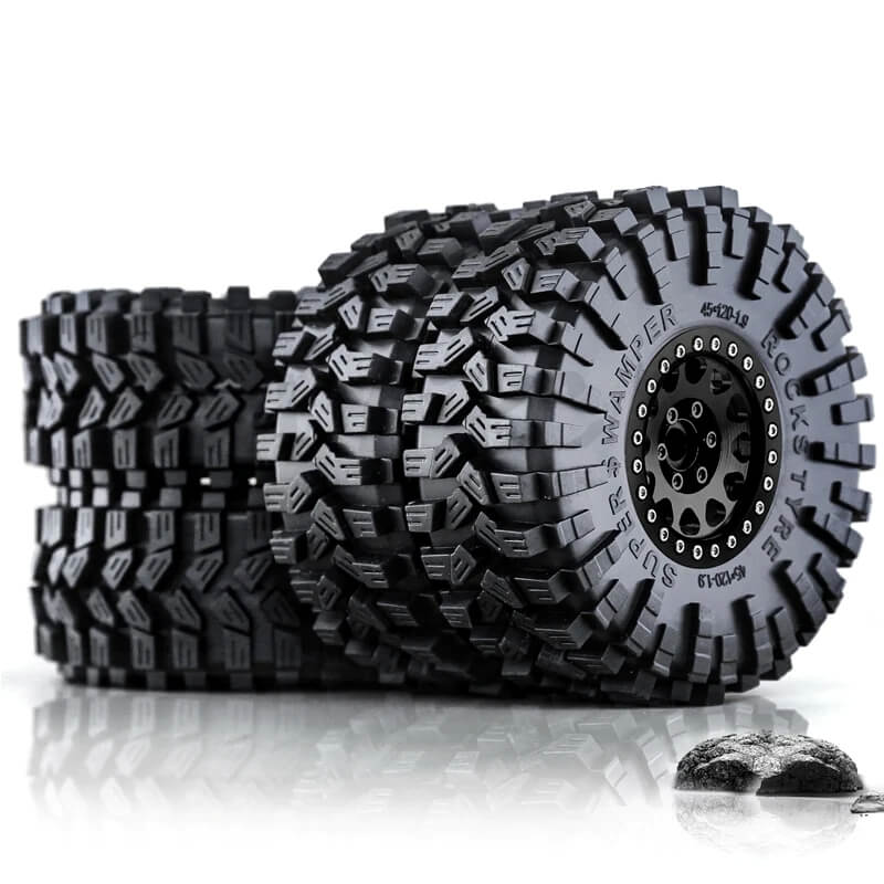 Metal 1.9" Bead-lock Rim & 120mm Tire Wheel Set for 1/10 RC Rock Crawler