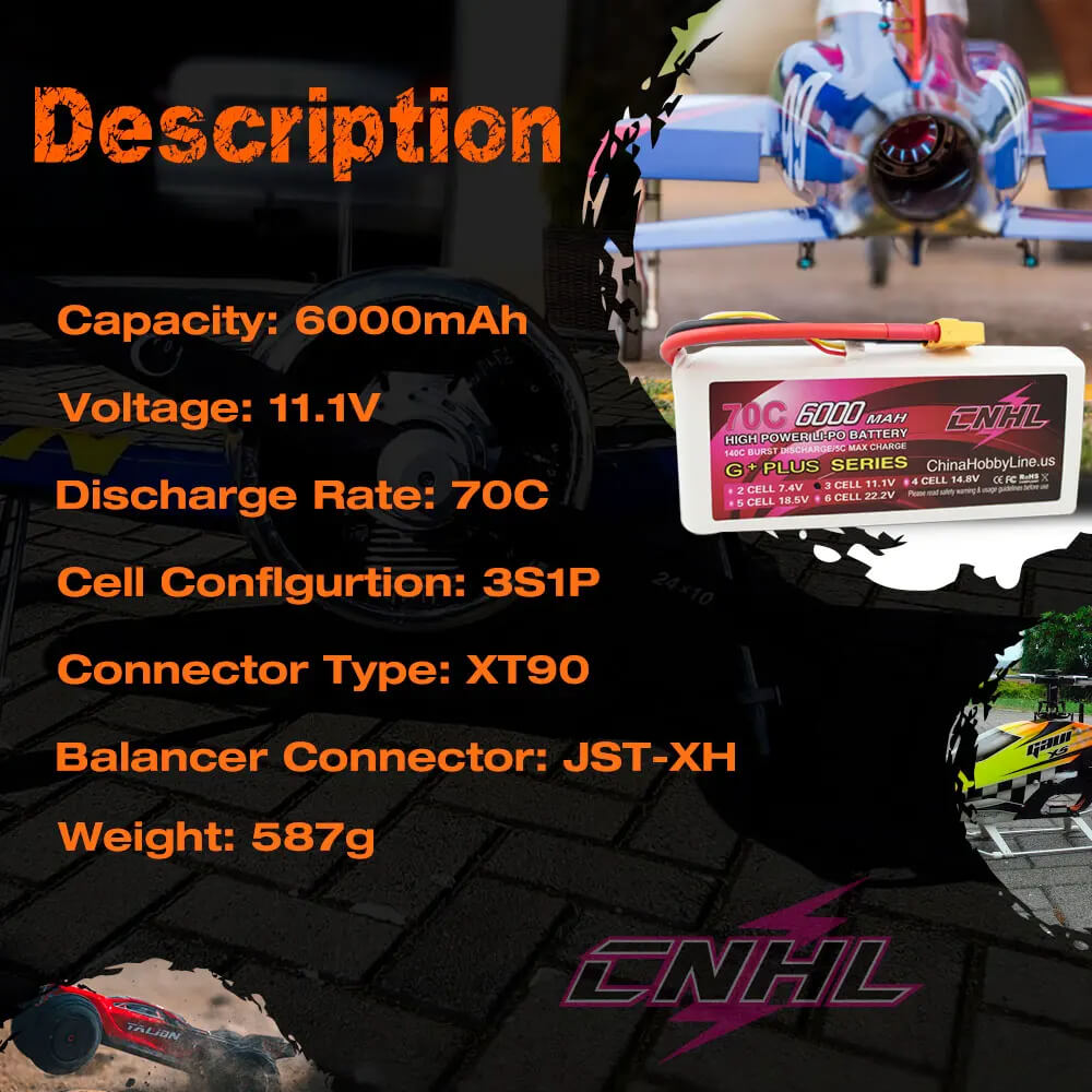 CNHL 6000mAh 3S 11.1V 70C Lipo Battery With XT90 Plug