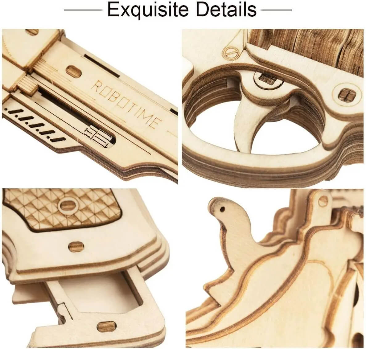 Robotime ROKR DIY 3D Rubber Band Bullet Revolver Gun Wooden Puzzle