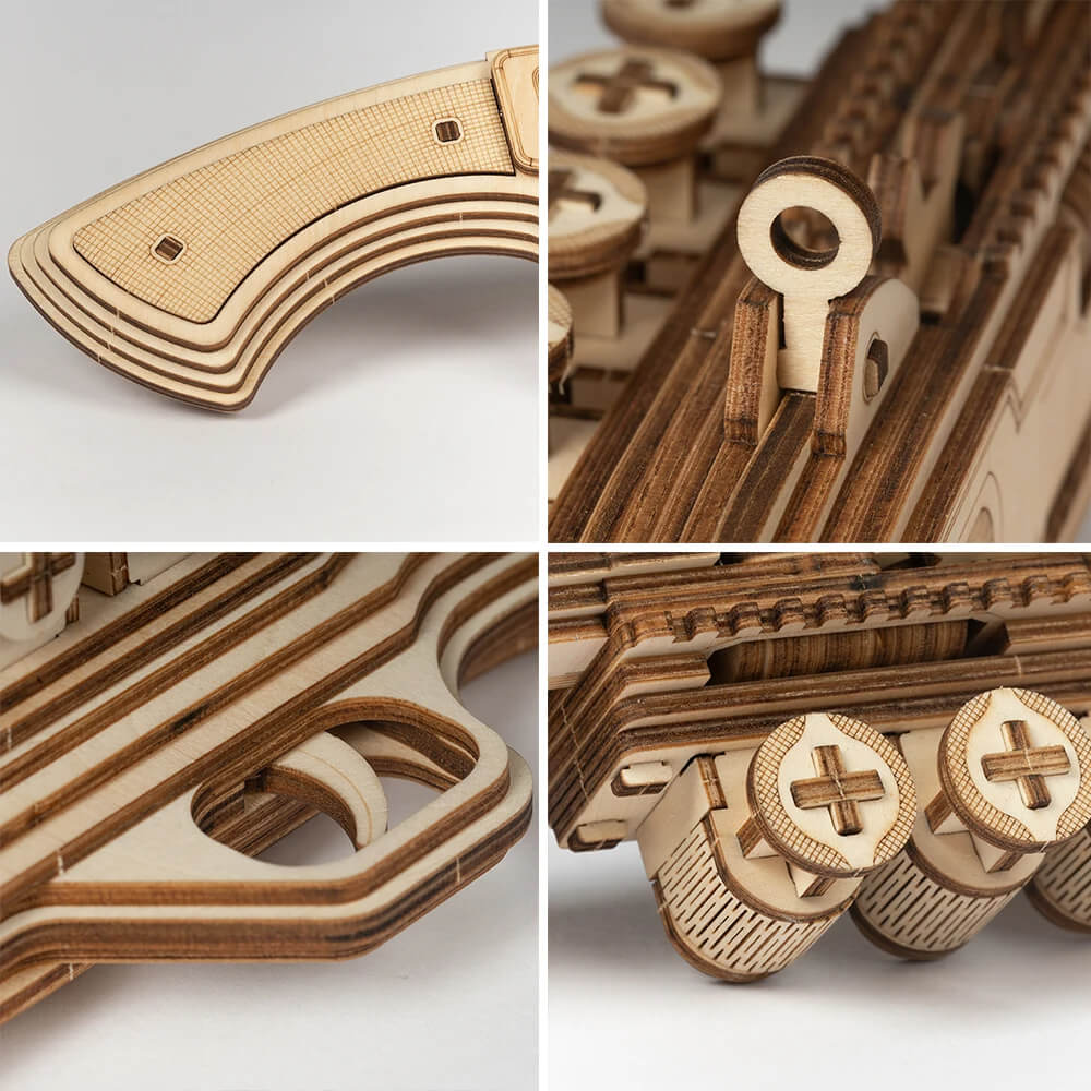 Robotime ROKR DIY 3D Rubber Band Bullet Revolver Gun Wooden Puzzle