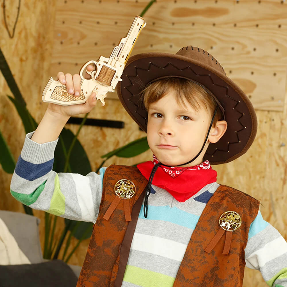 Robotime ROKR DIY 3D Rubber Band Bullet Revolver Gun Wooden Puzzle