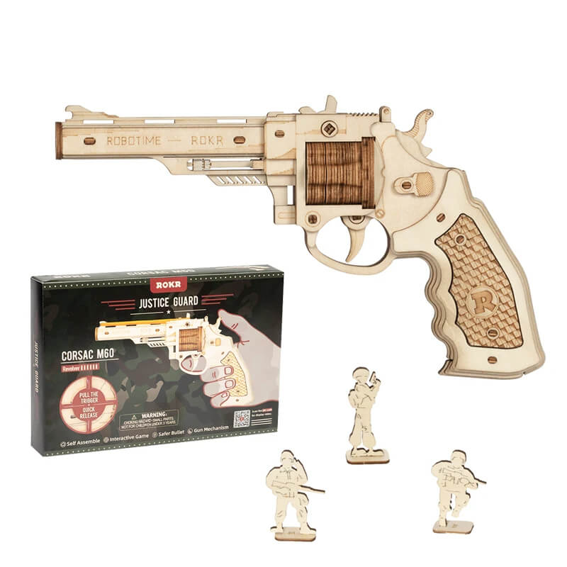 Robotime ROKR DIY 3D Rubber Band Bullet Revolver Gun Wooden Puzzle