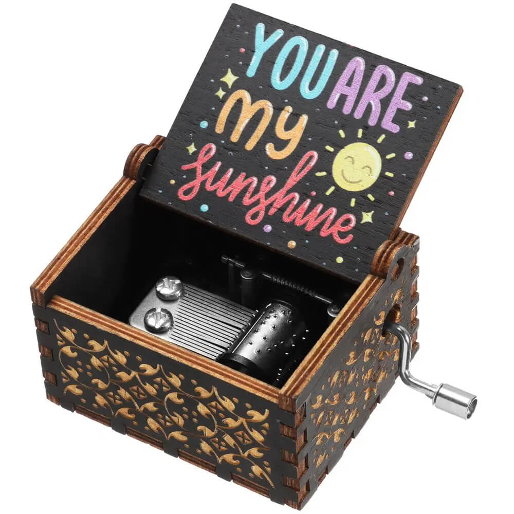 'You are My Sunshine' Engraved Hand-Cranked Wooden Musical Box
