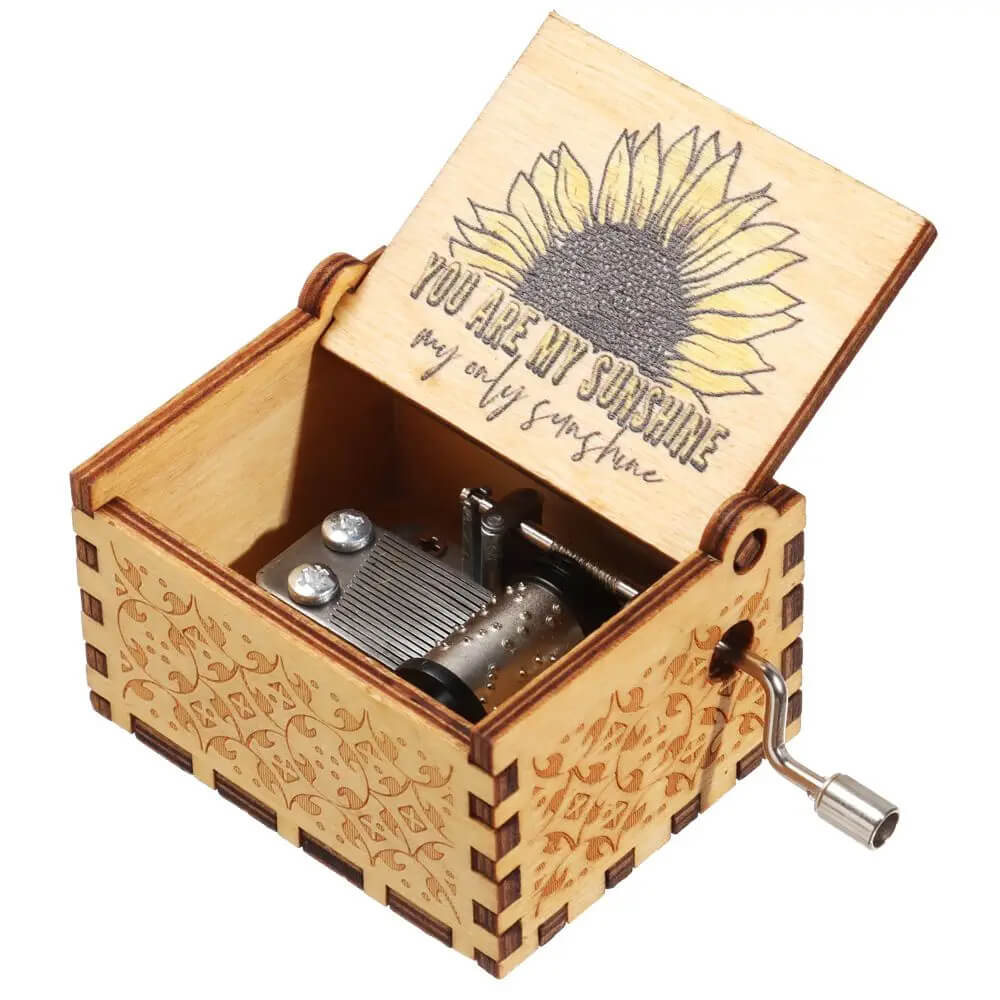 'You are My Sunshine' Engraved Hand-Cranked Wooden Musical Box