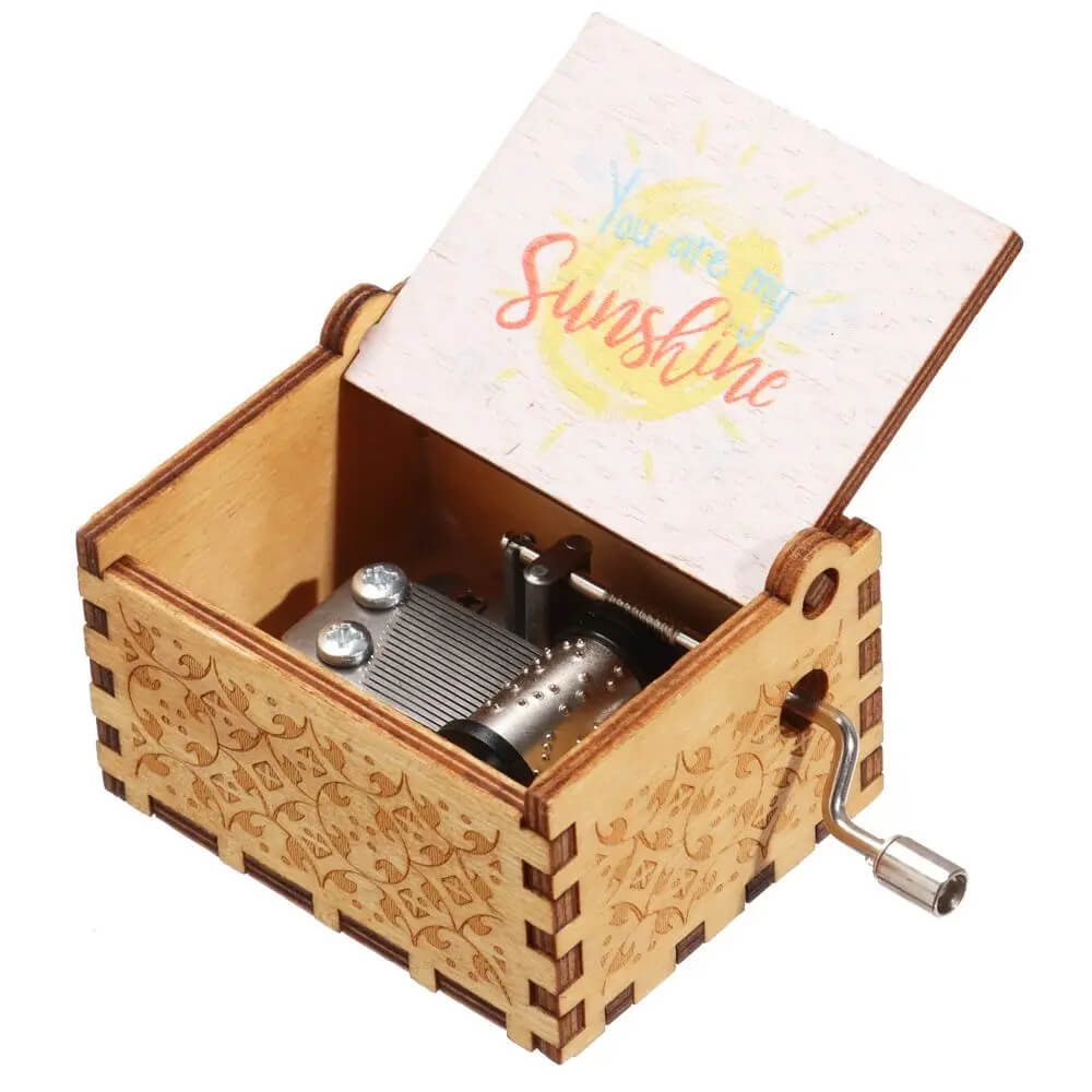 'You are My Sunshine' Engraved Hand-Cranked Wooden Musical Box