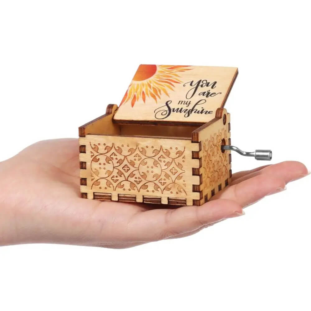 'You are My Sunshine' Engraved Hand-Cranked Wooden Musical Box