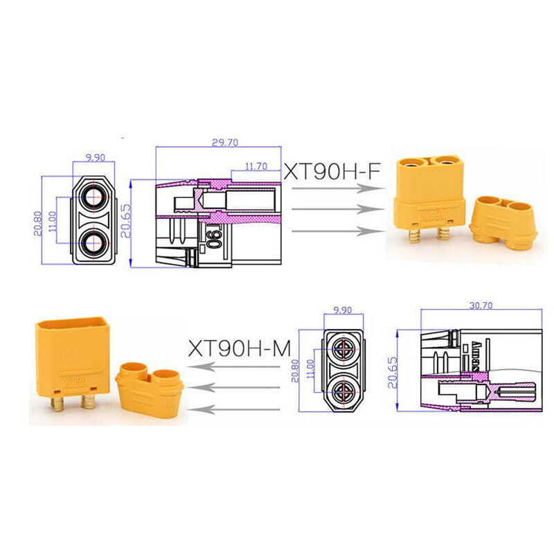 2x Pairs of XT90 Male & Female Connectors