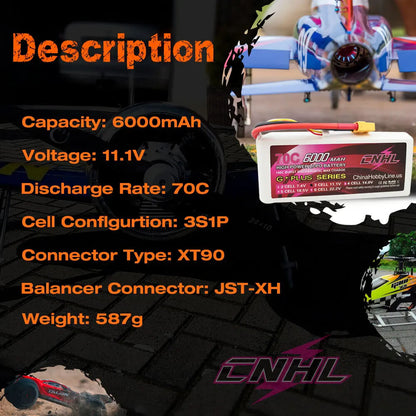 CNHL 6000mAh 3S 11.1V 70C Lipo Battery With XT90 Plug