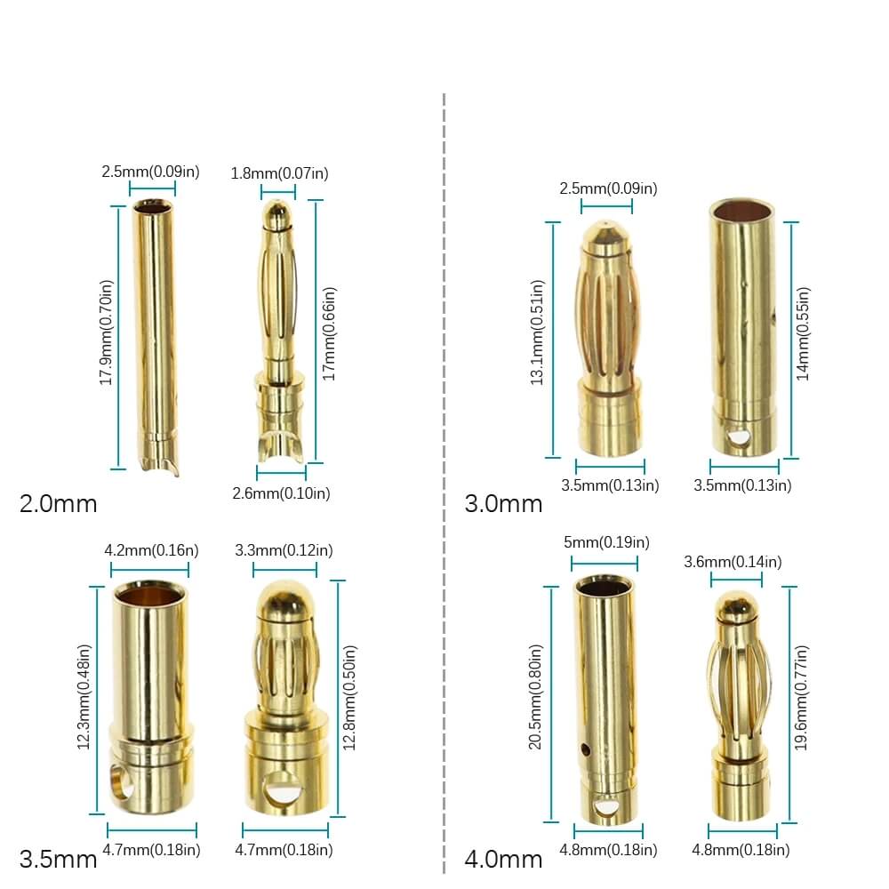 Gold Bullet Banana Plug Connectors for ESC, Motors & Batteries