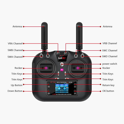 HotRC HT-10A 10-Channel 2.4GHz RC Transmitter with F-10A Receiver