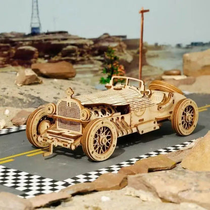 Movable Grand Prix Car Model Building Kit - 3D Wooden Puzzle