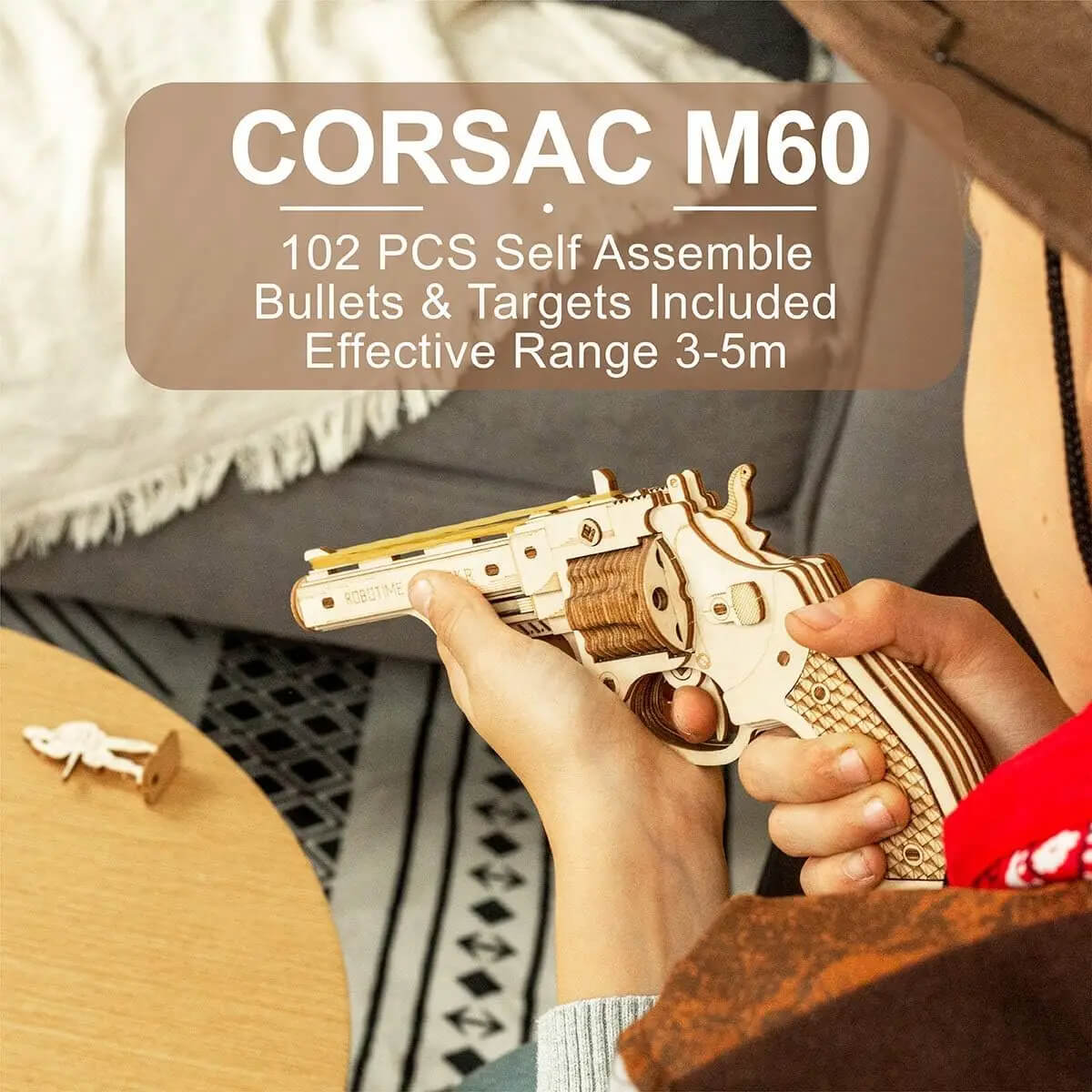 Robotime ROKR DIY 3D Rubber Band Bullet Revolver Gun Wooden Puzzle