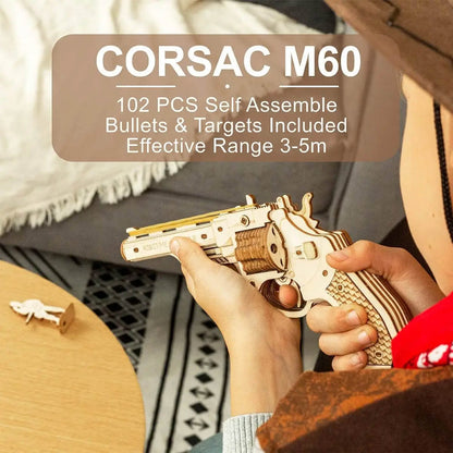Robotime ROKR DIY 3D Rubber Band Bullet Revolver Gun Wooden Puzzle