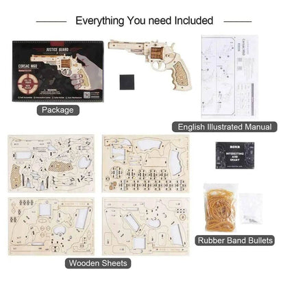 Robotime ROKR DIY 3D Rubber Band Bullet Revolver Gun Wooden Puzzle
