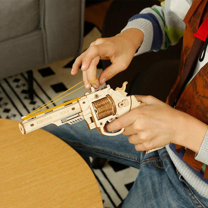Robotime ROKR DIY 3D Rubber Band Bullet Revolver Gun Wooden Puzzle