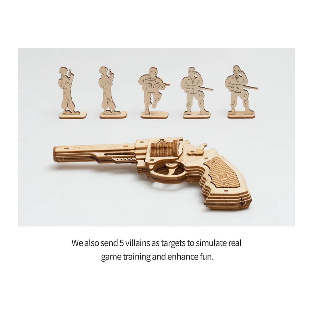 Robotime ROKR DIY 3D Rubber Band Bullet Revolver Gun Wooden Puzzle