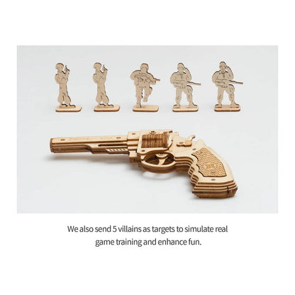 Robotime ROKR DIY 3D Rubber Band Bullet Revolver Gun Wooden Puzzle