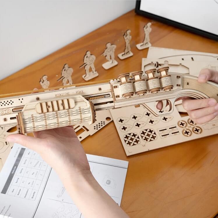 Robotime ROKR DIY 3D Rubber Band Bullet Shot Gun Wooden Puzzle
