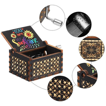 'You are My Sunshine' Engraved Hand-Cranked Wooden Musical Box
