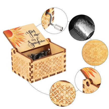 'You are My Sunshine' Engraved Hand-Cranked Wooden Musical Box