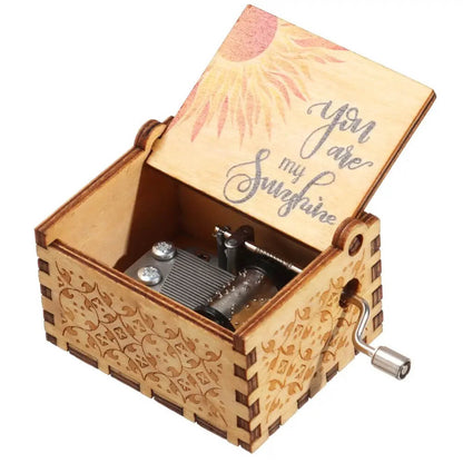 'You are My Sunshine' Engraved Hand-Cranked Wooden Musical Box