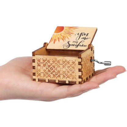 'You are My Sunshine' Engraved Hand-Cranked Wooden Musical Box